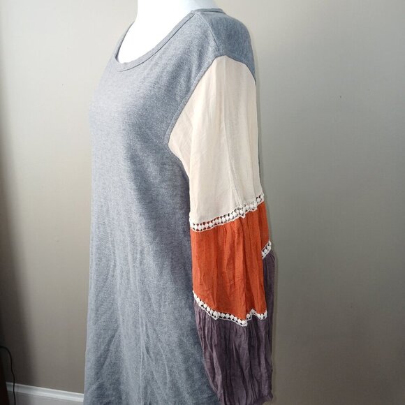 UMGEE TSHIRT KNIT DRESS WITH BALLON SLEEVE COLOR BLOCKING SIZE LARGE - Picture 6 of 7